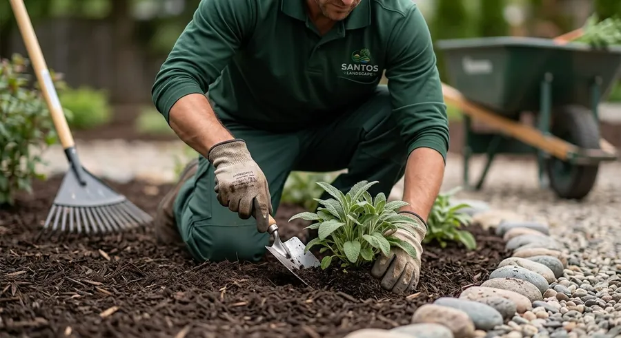 Nuestro equipo instalando plantas en un jardín residencial